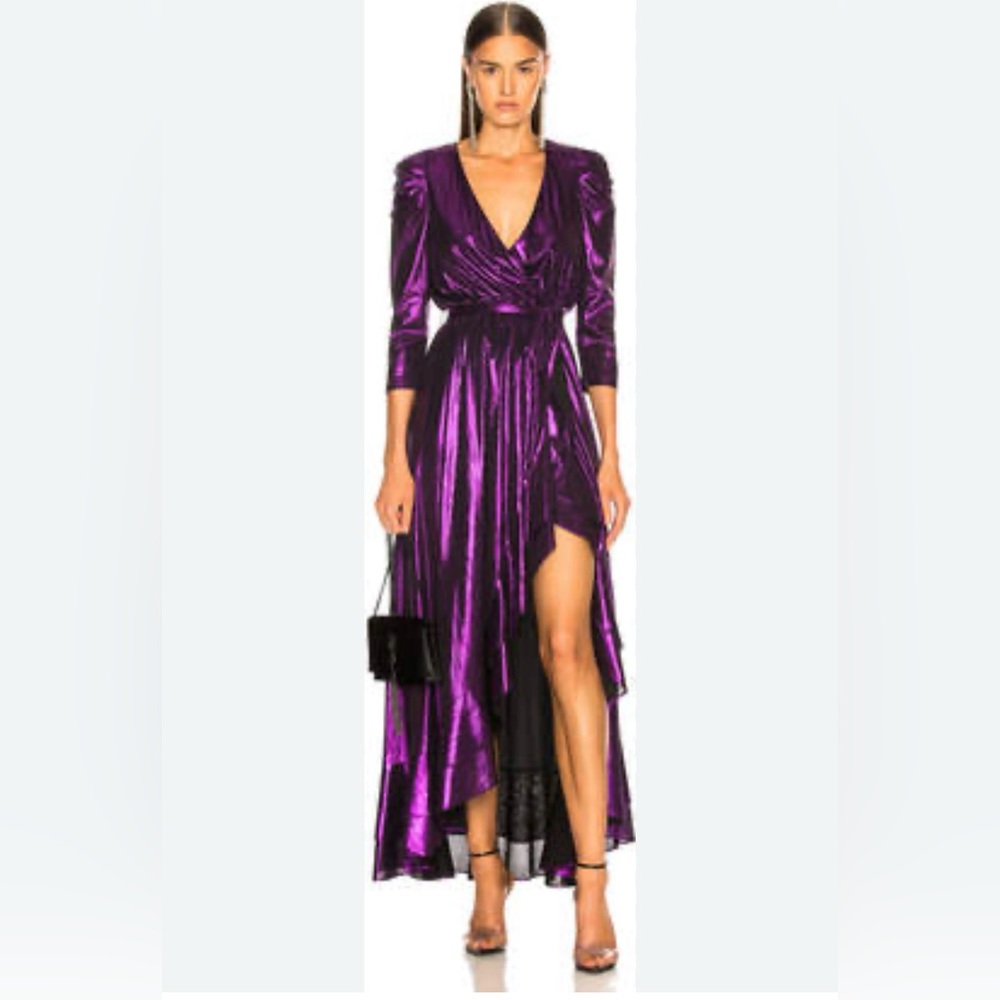 Retrofete Flora Metallic Wrap Maxi Dress, Size M, Color Purple